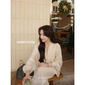SEO STUDIO - Set bà ba tơ thêu hoa nổi kim sa - Minh Châu