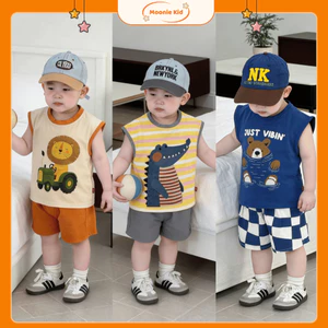 Combo 3 bộ áo 3 lỗ kèm quần chất liệu cotton mềm mịn, họa tiết hoạt hình đáng yêu cho bé - B194 - Moonie Kid