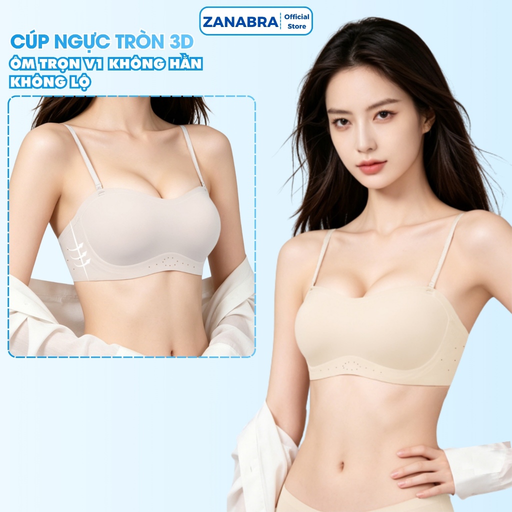 [Hàng Mới Về] Áo ngực nữ bra Không Dây cup ngang nâng V1 mút đệm gom quả dây đeo tháo rời ZANABRA A979
