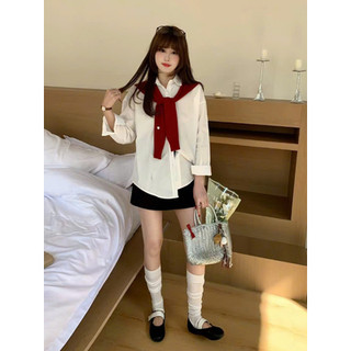 Áo Sơ Mi Nữ Form Rộng Phối Khăn Len Cổ Thời Trang Hàn Quốc - Áo Oversize Tay Dài Thanh Lịch, Dễ Phối Đồ