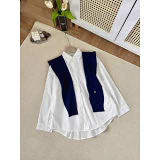 Áo Sơ Mi Nữ Form Rộng Phối Khăn Len Cổ Thời Trang Hàn Quốc - Áo Oversize Tay Dài Thanh Lịch, Dễ Phối Đồ