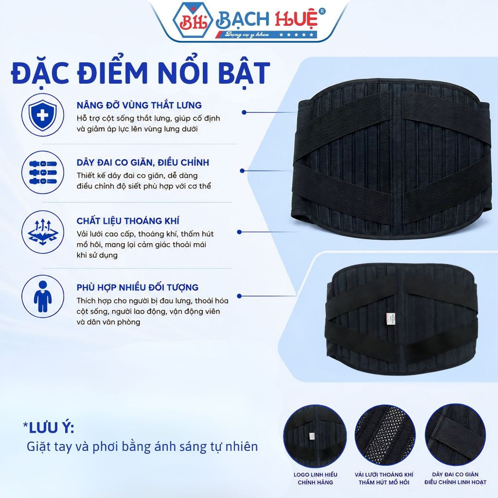 Đai Lưng Bảo Vệ Cột Sống Linh Hiếu, đai định hình thắt lưng co giãn thoáng khí hỗ trợ nâng đỡ cột sống