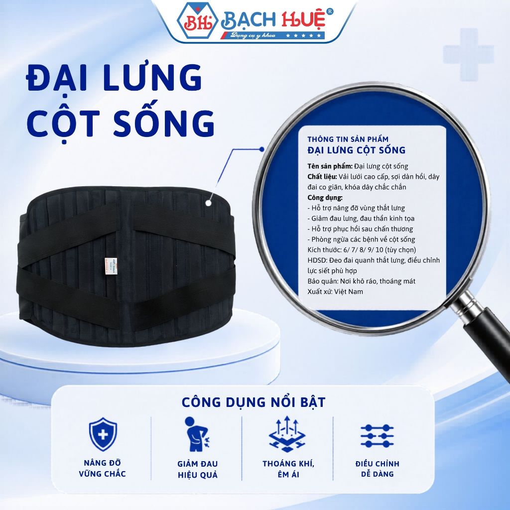 Đai Lưng Bảo Vệ Cột Sống Linh Hiếu, đai định hình thắt lưng co giãn thoáng khí hỗ trợ nâng đỡ cột sống