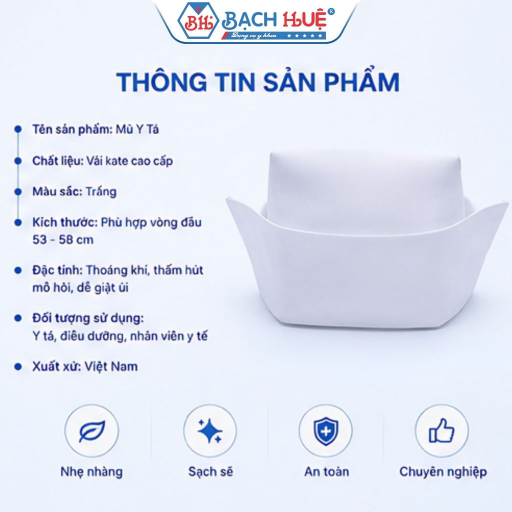 Nón Y Tá, Nón Điều Dưỡng Nữ Cao Cấp – mũ y tế vải kate trắng form rộng rãi co giãn thoải mái vừa vặn