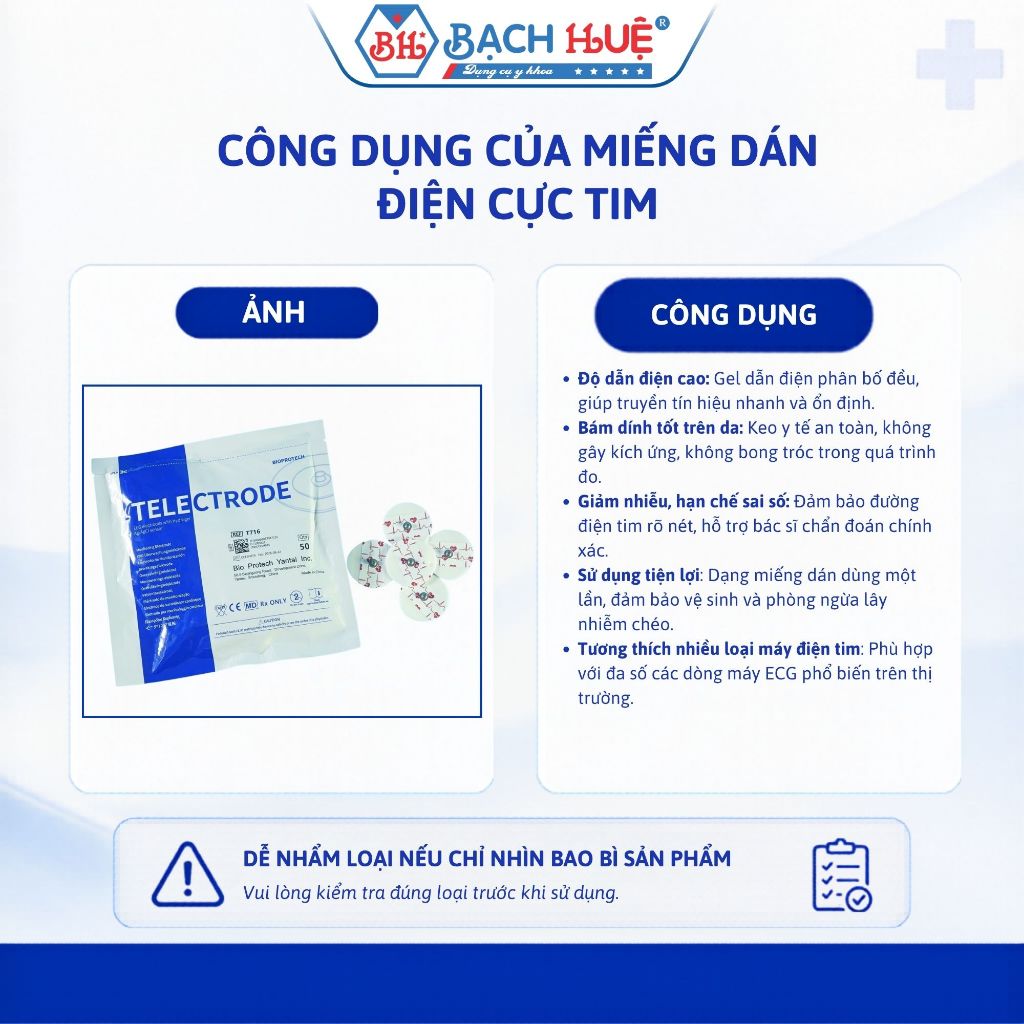 Miếng Dán Điện Cực Tim Telectrode T716 (Bịch 50 Miếng) – Điện Cực Máy Điện Tim ECG Electrode Cao Cấp