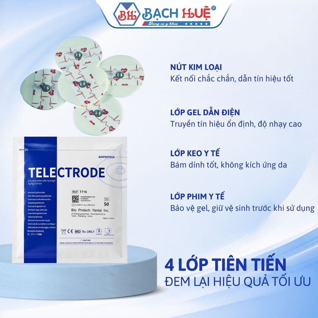 Miếng Dán Điện Cực Tim Telectrode T716 (Bịch 50 Miếng) – Điện Cực Máy Điện Tim ECG Electrode Cao Cấp