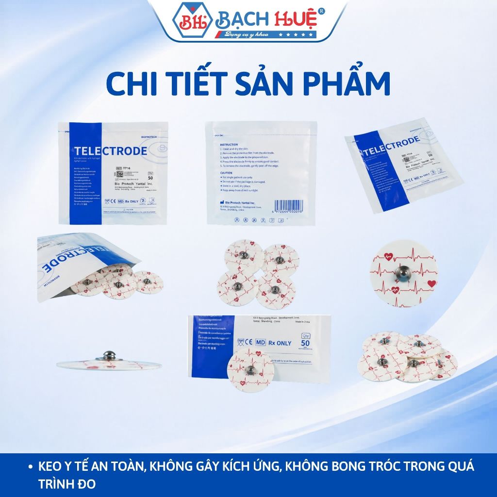 Miếng Dán Điện Cực Tim Telectrode T716 (Bịch 50 Miếng) – Điện Cực Máy Điện Tim ECG Electrode Cao Cấp