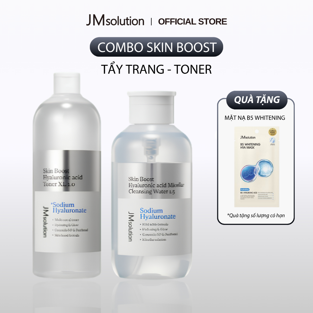 JMsolution combo làm sạch & cân bằng da, dưỡng ẩm mịn màng Skin Boost Cleansing Water & Toner（500ml + 600ml）