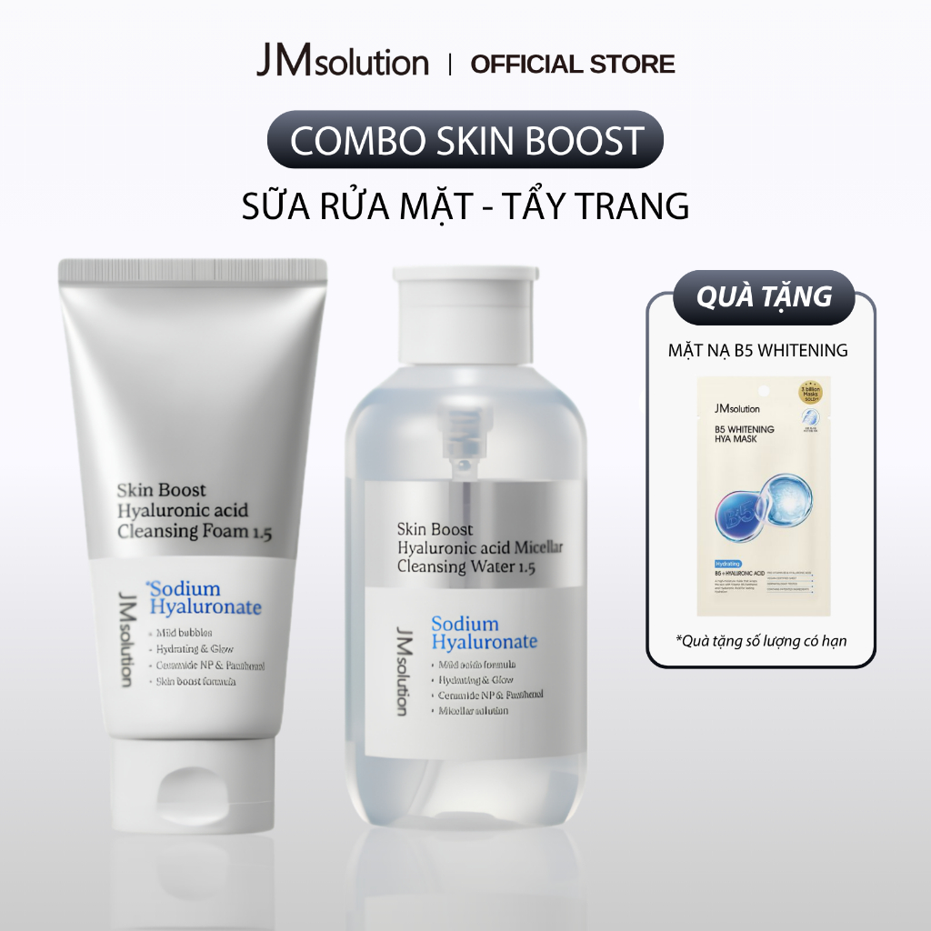 JMsolution Combo Skin Boost Sữa Rửa Mặt 150ml Và Tẩy Trang 500m Làm Sạch Chuyên Sâu