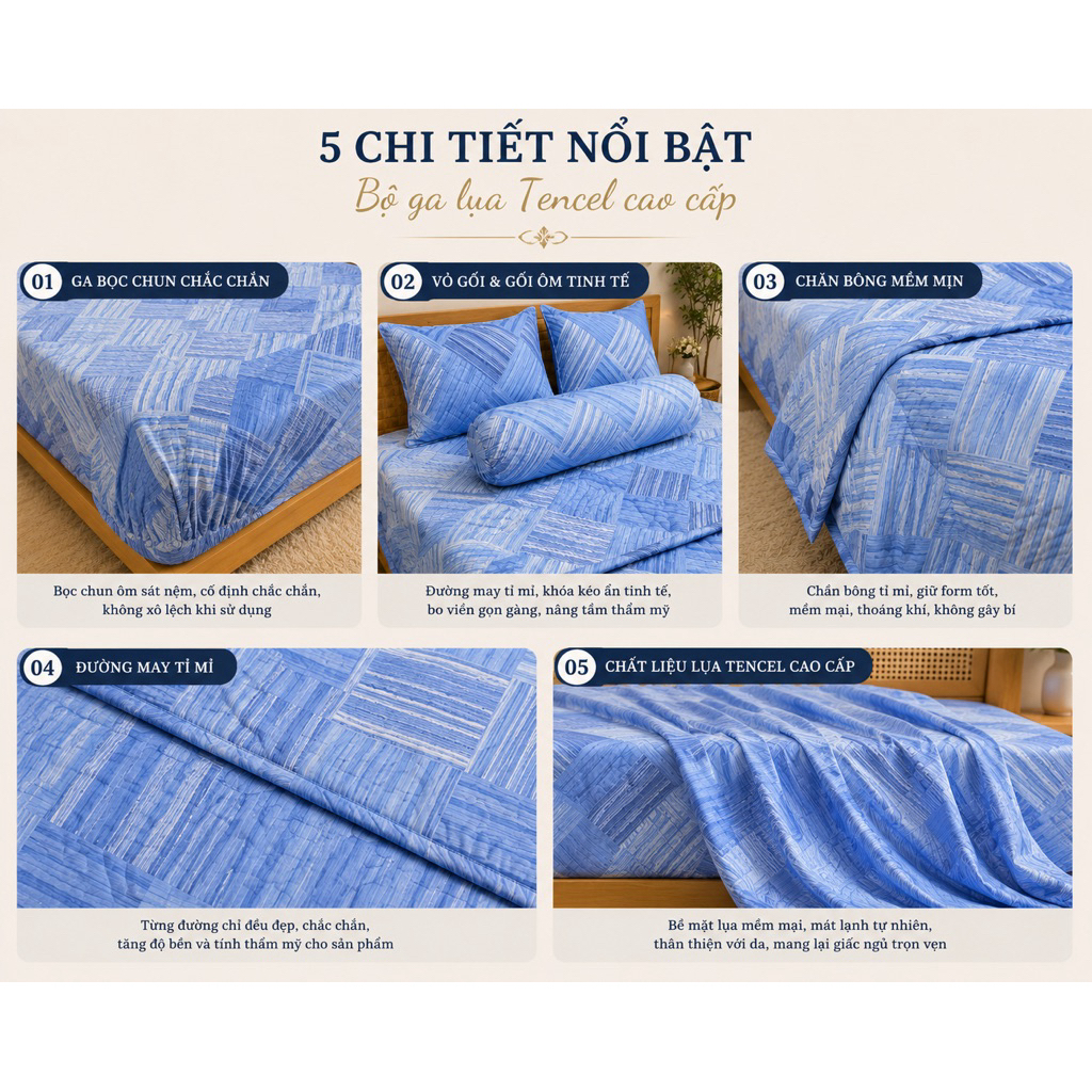 Bộ Chăn Ga Gối Lụa Tencel 1m8 Aniva Home 5 Món Cao Cấp Mềm Mịn Mát Lạnh Sang Trọng