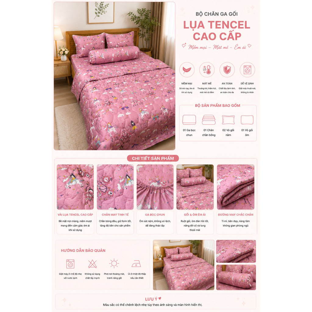 Bộ Chăn Ga Gối Lụa Tencel 1m8 Aniva Home 5 Món Cao Cấp Mềm Mịn Mát Lạnh Sang Trọng
