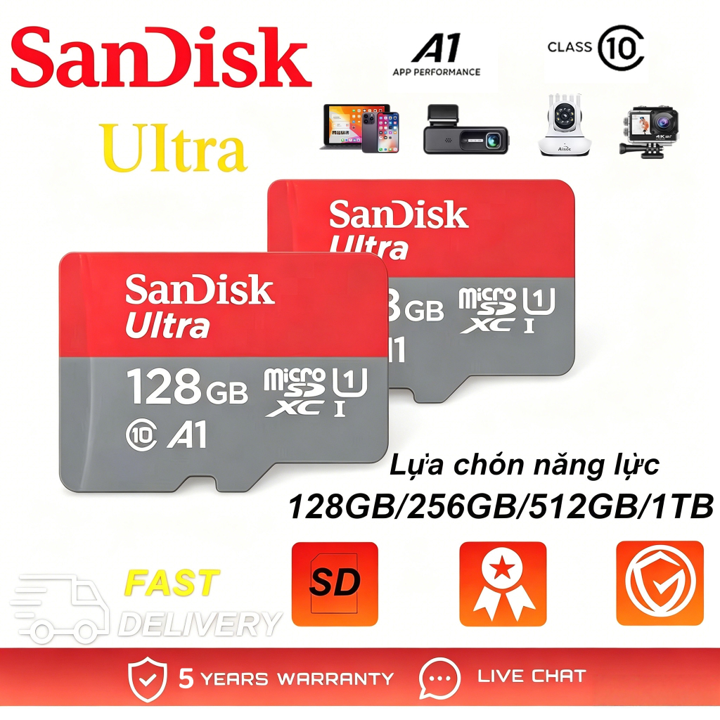 SanDisk Ultra Thẻ nhớ MicroSD 128GB/256GB/512GB/1TB Bảo hành 5 năm chính hãng