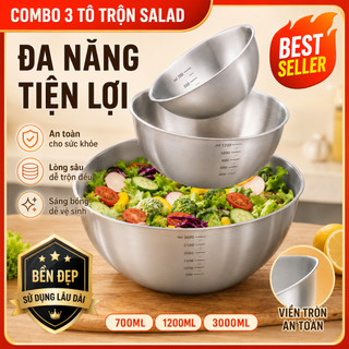 Bộ Tô Inox 3 Kích Thước Cao Cấp – Tô Trộn Salad, Đánh Trứng, Trộn Bột Đa Năng Cho Nhà Bếp