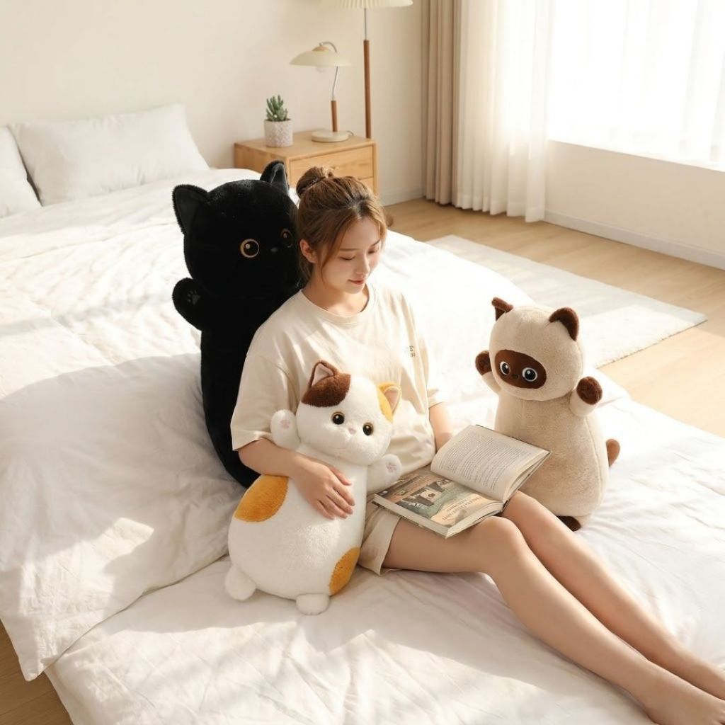 Gấu Gối Bông Mèo Dài Bụng Béo Dễ Thương, Gối Ôm Hình Mèo Mềm Mại Làm Gấu Ôm Ngủ Cho Bé,bạn Gái