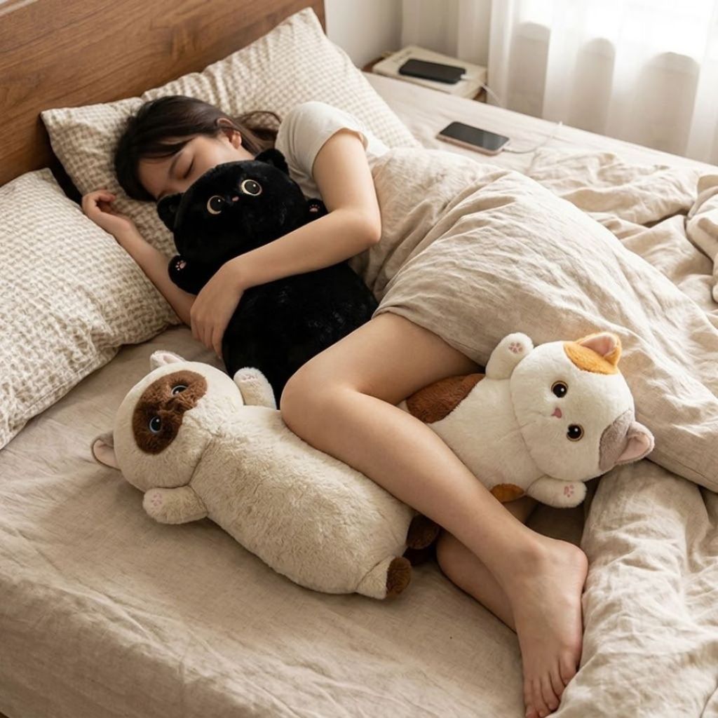 Gấu Gối Bông Mèo Dài Bụng Béo Dễ Thương, Gối Ôm Hình Mèo Mềm Mại Làm Gấu Ôm Ngủ Cho Bé,bạn Gái