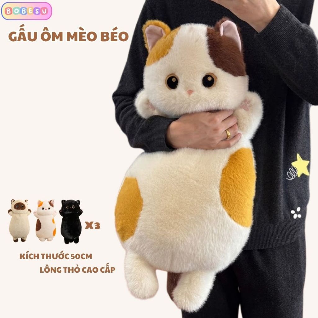 Gấu Bông Gối Ôm Hình Mèo Béo Siêu Dễ Thương, Gối Ôm Mèo Bụng Béo Làm Gấu Ôm Ngủ,Gác Chân Mềm Mại