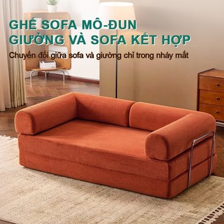 Sofa Bed Vải Nhung Đa Năng Biến Thành Giường Ngủ, Sofa Modul Phòng Khách, Phòng Ngủ cho chung cư