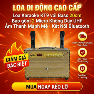 Loa Karaoke Kiomic K9-PT Bass 20Cm, Kèm 2 Micro Chống Hú Công Suất 100W Âm Thanh Mạnh Mẽ Trầm Ấm.