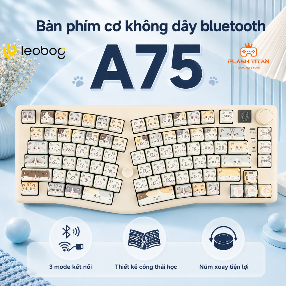 Bàn phím cơ bluetooth LEOBOG A75 ALICE Không Dây 3 chế độ kết nối Thiết kế công thái học Led RGB Mach xuôi, Có núm xoay | BigBuy360 - bigbuy360.vn