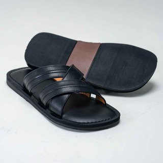 Dép Quai Ngang Unisex Da Bò Thật KY&DEE KD03 - Dép 3 Dây Chéo May Gân Nam Nữ Cao Cấp Đế Cao Su Đi Biển Dạo Phố