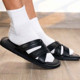 Dép Quai Ngang Unisex Da Bò Thật KY&DEE KD03 - Dép 3 Dây Chéo May Gân Nam Nữ Cao Cấp Đế Cao Su Đi Biển Dạo Phố