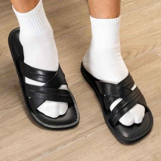 Dép Quai Ngang Unisex Da Bò Thật KY&DEE KD03 - Dép 3 Dây Chéo May Gân Nam Nữ Cao Cấp Đế Cao Su Đi Biển Dạo Phố