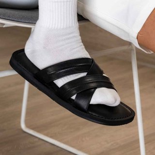 Dép Quai Ngang Unisex Da Bò Thật KY&DEE KD03 - Dép 3 Dây Chéo May Gân Nam Nữ Cao Cấp Đế Cao Su Đi Biển Dạo Phố