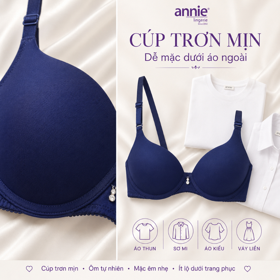 annie Áo Lót Nâng Ngực Mút Dày 2.5cm BRA8030B, Nâng Ngực Có Gọng Tạo Khe Tự Nhiên Chất Thun Cao Cấp