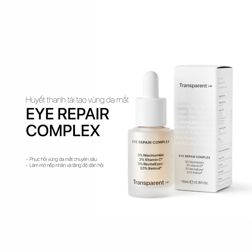 [HÀNG CTY] Huyết thanh dưỡng da mắt 5% Niacinamide Transparent Lab EYE REPAIR COMPLEX15ml Giúp Dưỡng Ẩm, Giảm Lão Hóa