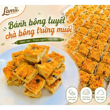 Bánh bông tuyết chà bông trứng muối healthy, ít ngọt, mềm thơm đậm vị, ăn kiêng, ăn vặt dinh dưỡng, bông tuyết Lamii