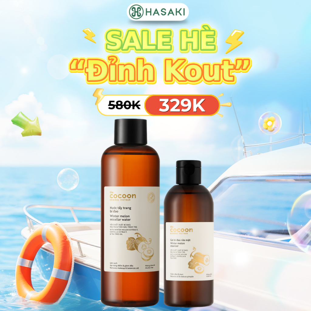 Combo Cocoon Nước Tẩy Trang Bí Đao 500ml + Gel Rửa Mặt Bí Đao 310ml