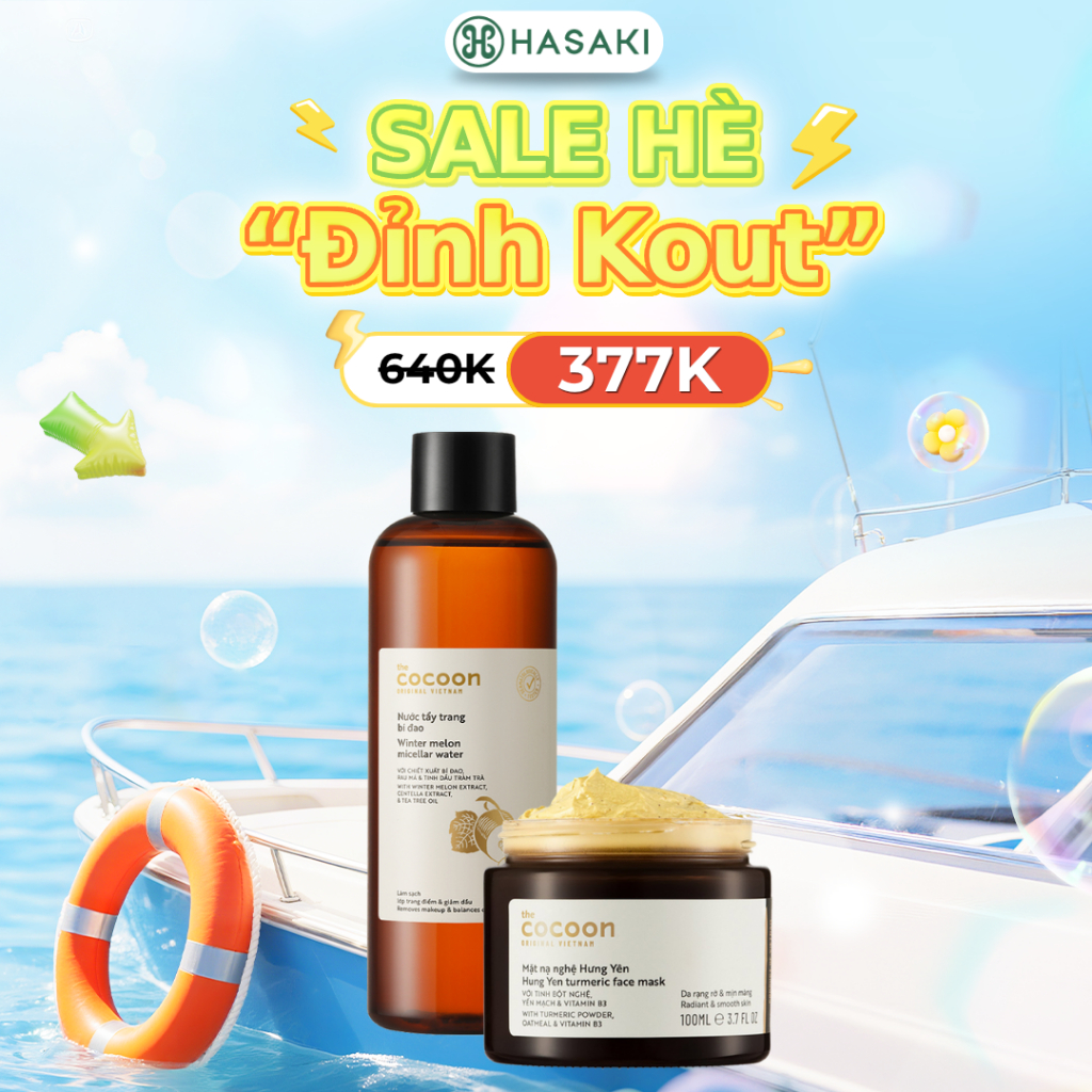 Combo Cocoon Nước Tẩy Trang Bí Đao Giảm Dầu 500ml + Mặt Nạ Nghệ Hưng Yên Giúp Da Rạng Rỡ 100ml