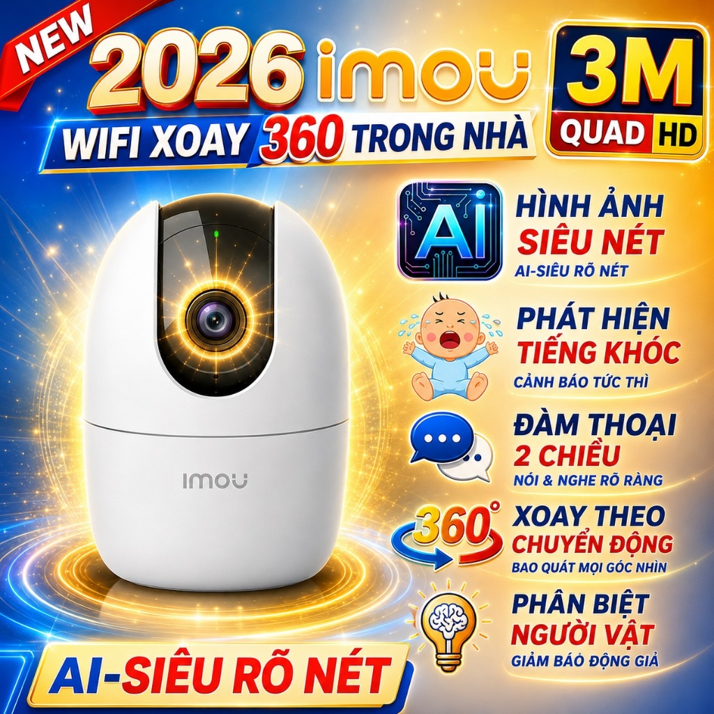 Camera Wifi Xoay 360 IMOU Trong Nhà A23 A32EP 3M 1080P, A52P 5M 3K, Ranger 2 Chính Hãng, BH 24 Tháng
