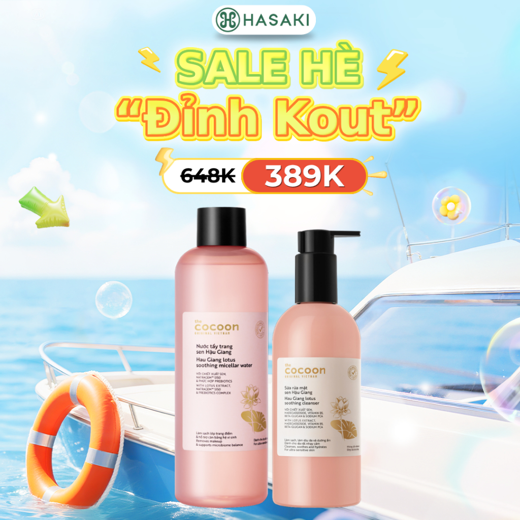 Combo Cocoon Nước Tẩy Trang 500ml + Sữa Rửa Mặt 310ml Sen Hậu Giang Cho Da Rất Nhạy Cảm