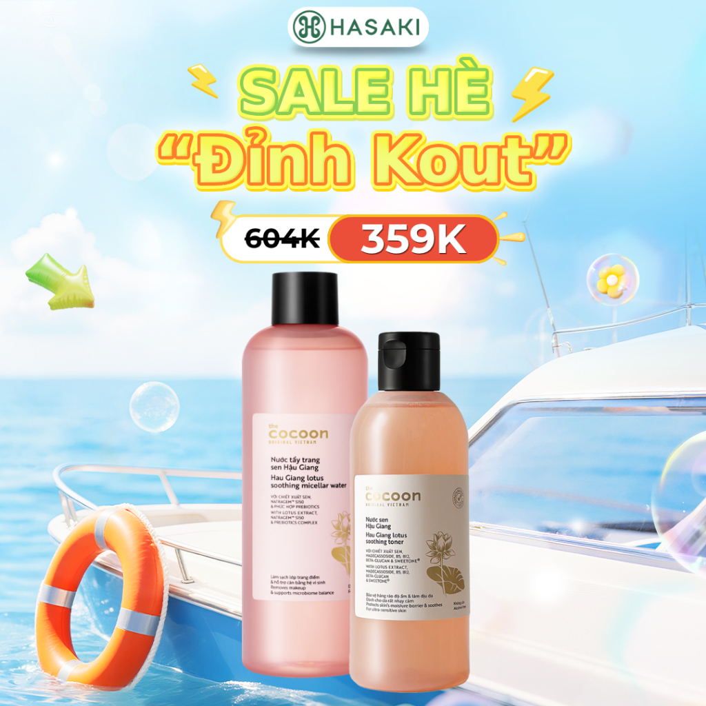 Combo Cocoon Nước Tẩy Trang 500ml + Nước Cân Bằng 310ml Sen Hậu Giang Cho Da Rất Nhạy Cảm
