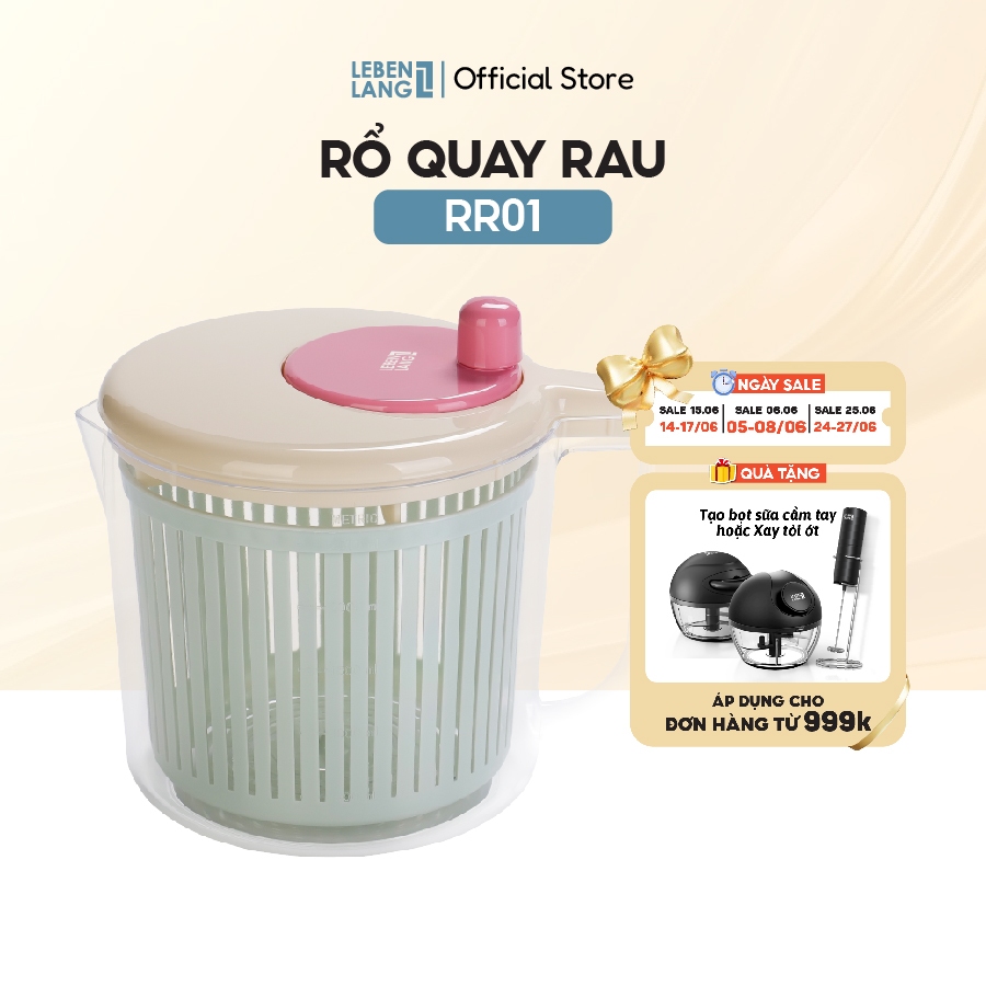 Rổ quay rau Lebenlang RR01,rổ quay rau củ quả 2.5L, rổ rửa rau đa năng nhựa pp cao cấp - chính hãng