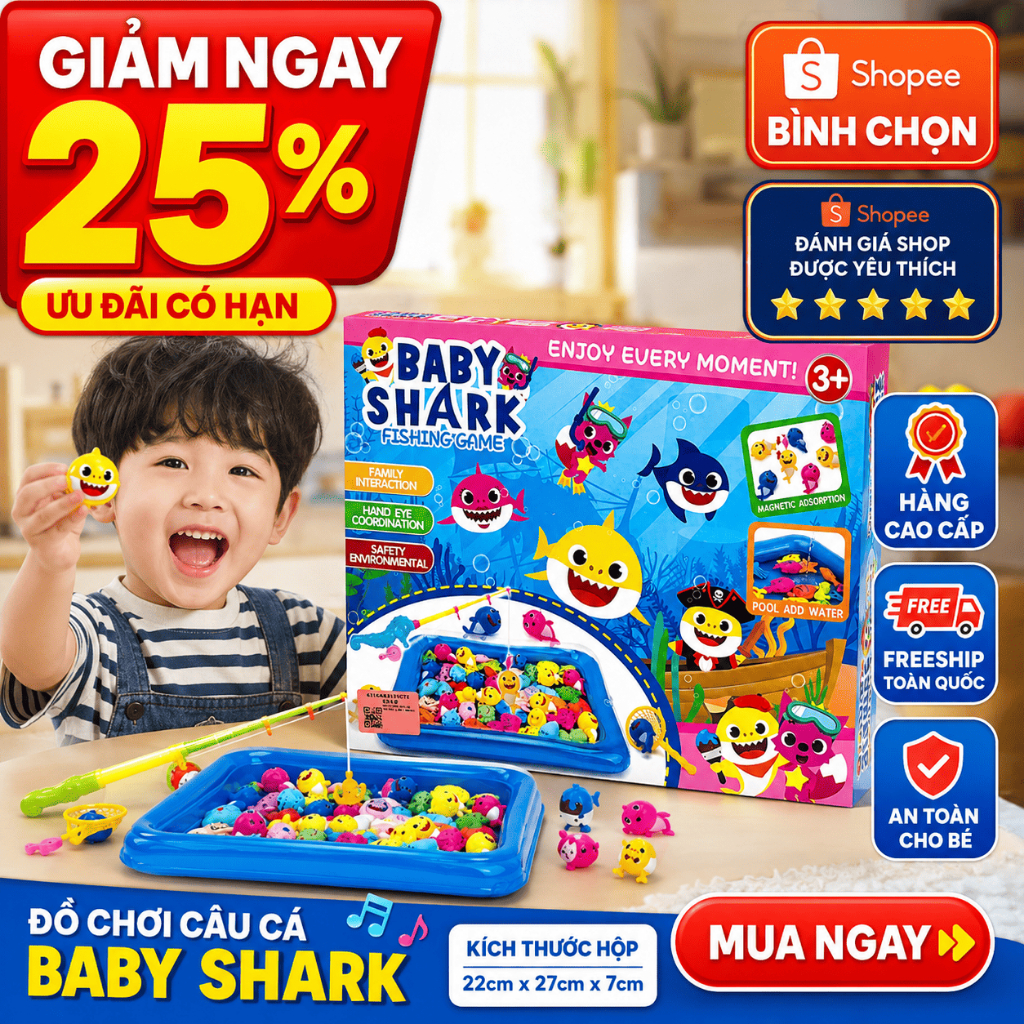 Đồ Chơi Câu Cá Nam Châm Baby Shark Cho Bé, Trò Chơi Giáo Dục Phát Triển Tư Duy