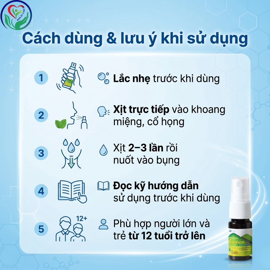Xịt họng Eugica 10ml thảo dược hỗ trợ giảm ho khan, ho gió, dịu rát họng