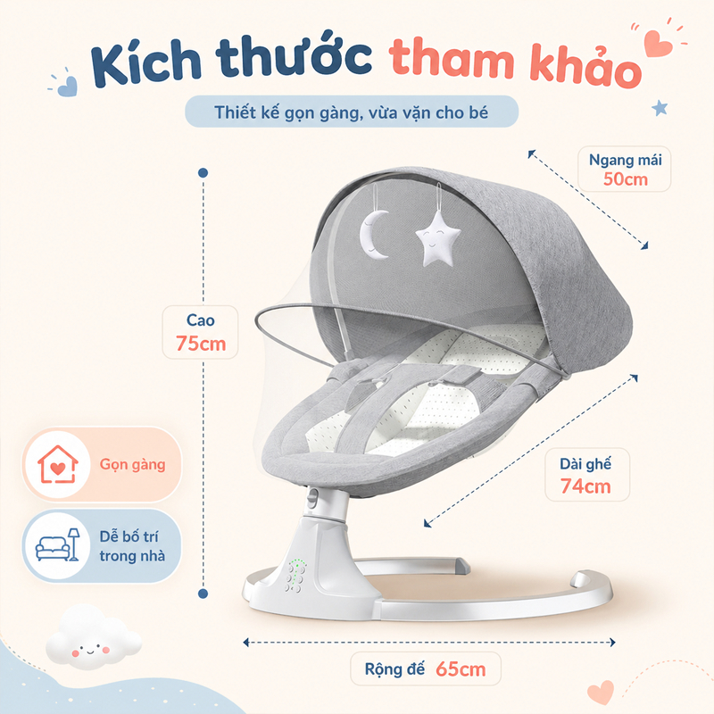 Nôi điện cho bé, nôi điện sơ sinh,điều chỉnh lưng,tăng chỉnh nhanh chậm 5 chế độ,Có điều khiển từ xa