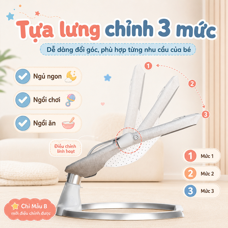 Nôi điện cho bé, nôi điện sơ sinh,điều chỉnh lưng,tăng chỉnh nhanh chậm 5 chế độ,Có điều khiển từ xa