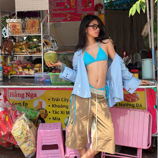 Quần lửng ống rộng phối 2 màu Free & Easy chất dù cotton dày dặn thoải mái cho mùa hè