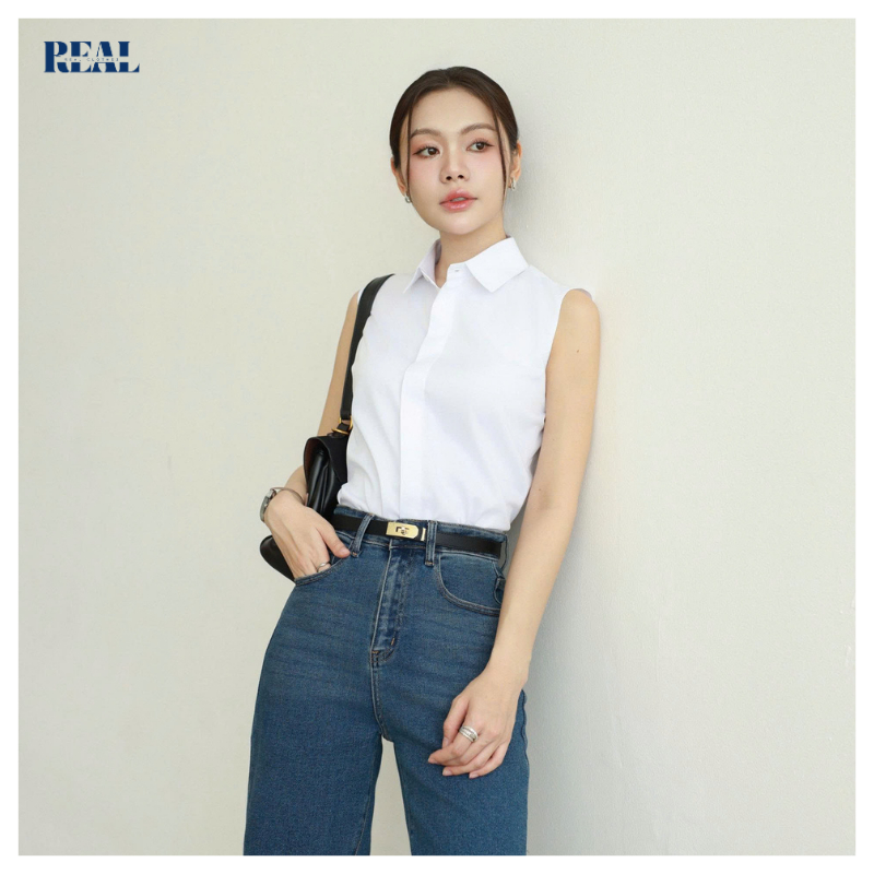 Sơ mi công sở không tay cơ bản REAL CLOTHES (tổng hợp màu), ít nhăn, có nút dự phòng
