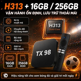 Đầu thu Android TV Box TX98 Pro 2026, Google TV 4K UHD chính hãng, xem Netflix, YouTube, hỗ trợ WiFi, Bluetooth, tặng kè