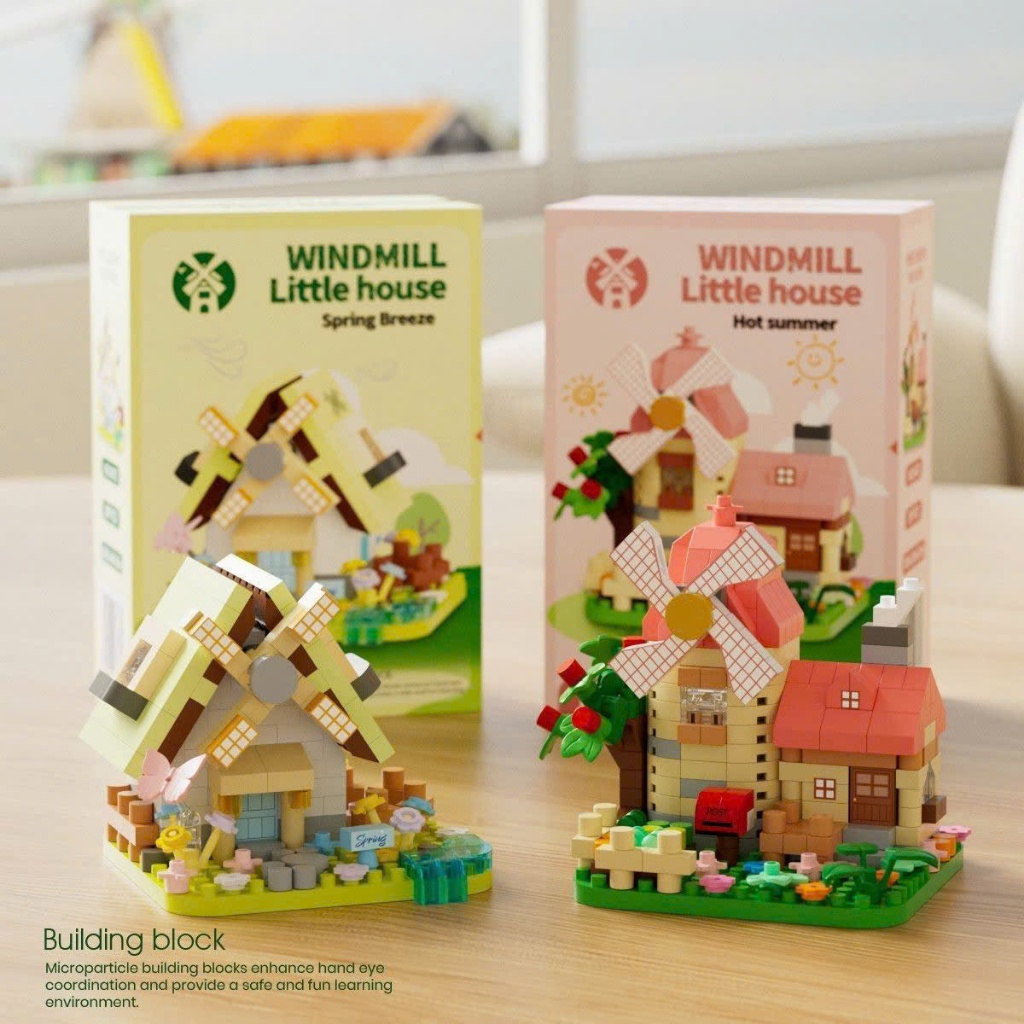 Bộ Lắp Ghép Nhà Cối Xay Gió 4 Mùa Mini, Đồ Chơi Xếp Hình Sáng Tạo, Mô Hình Trang Trí Để Bàn