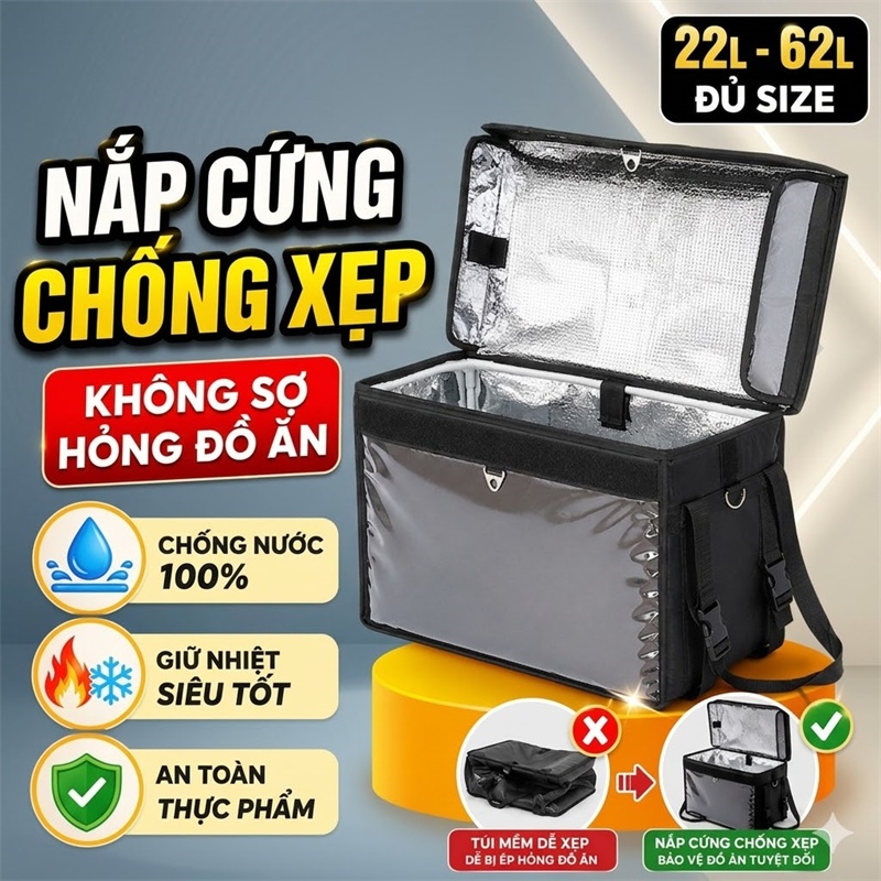 Túi Giữ Nhiệt Giao Hàng dùng cho shipper Túi giao hàng 22L 32L 48L 62L (Tặng Kèm Dây Đeo Vai)