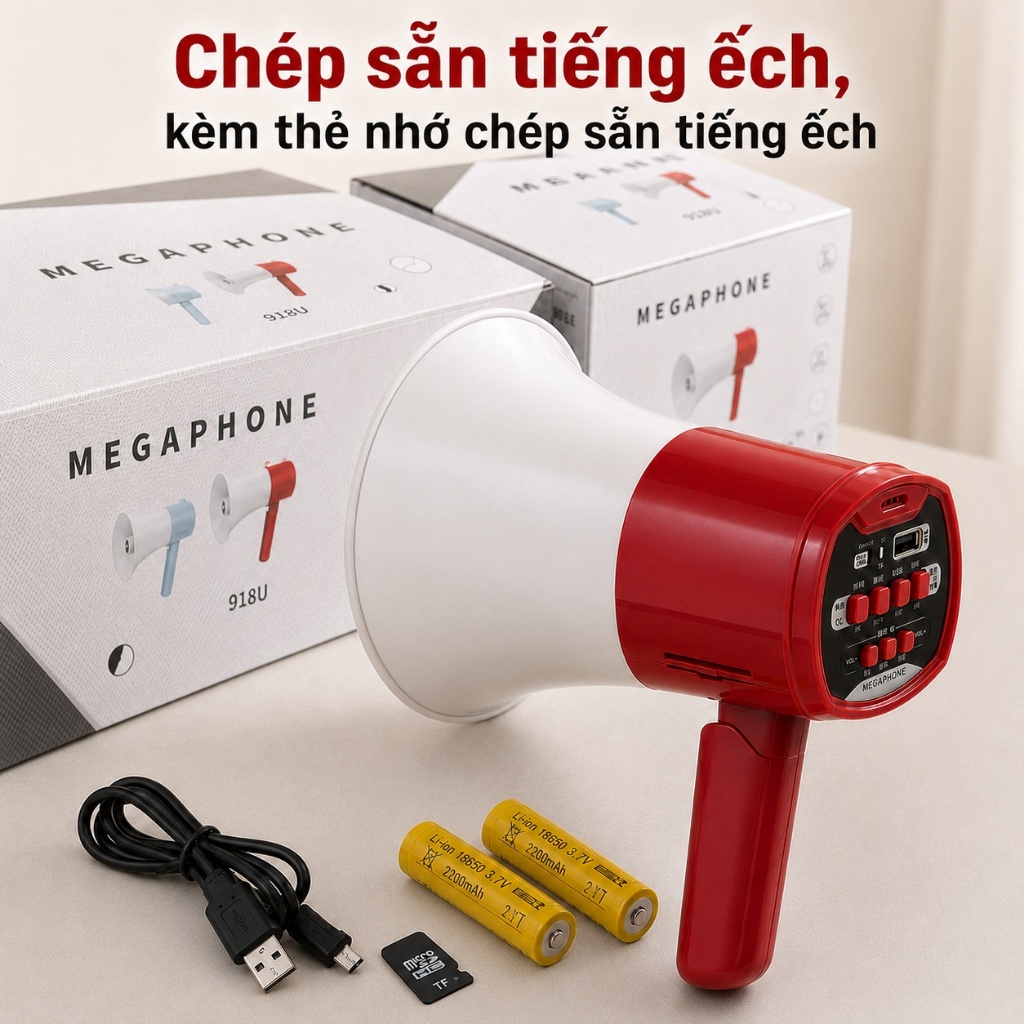 Loa Phóng Thanh 918U Chính Hãng, Túc Ếch, Bán Hàng Rong, Thu Âm Phát Lại, Hỗ Trợ Thẻ Nhớ TF/USB 1PIN/2PIN