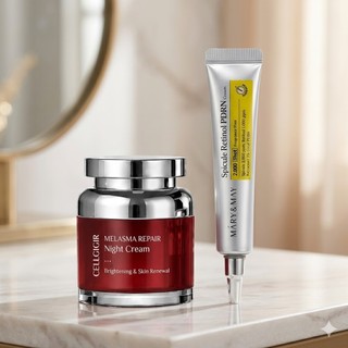 Combo Phục Hồi Da Kem Đêm Cellgigir & Retinol Mary&May - Hỗ Trợ Giảm Thâm Nám Sạm Tàn Nhang, Giúp Dưỡng Sáng Đều Màu Da