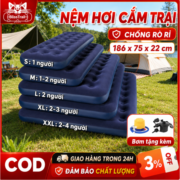 Đệm Hơi Cao Cấp，Nệm hơi đơn và đôi cao cấp，Nệm ngoài trời và văn phòng có thể gập lại (kèm bơm điện)