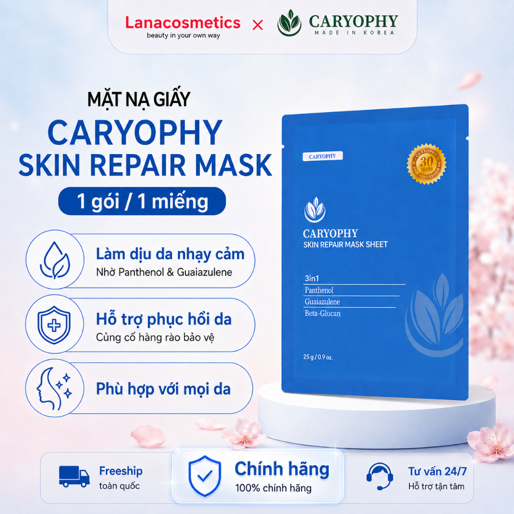 Mặt nạ Caryophy Skin Repair Mask Sheet (miếng lẻ) Phục hồi da Cấp ẩm chuyên sâu & Làm dịu da tức thì