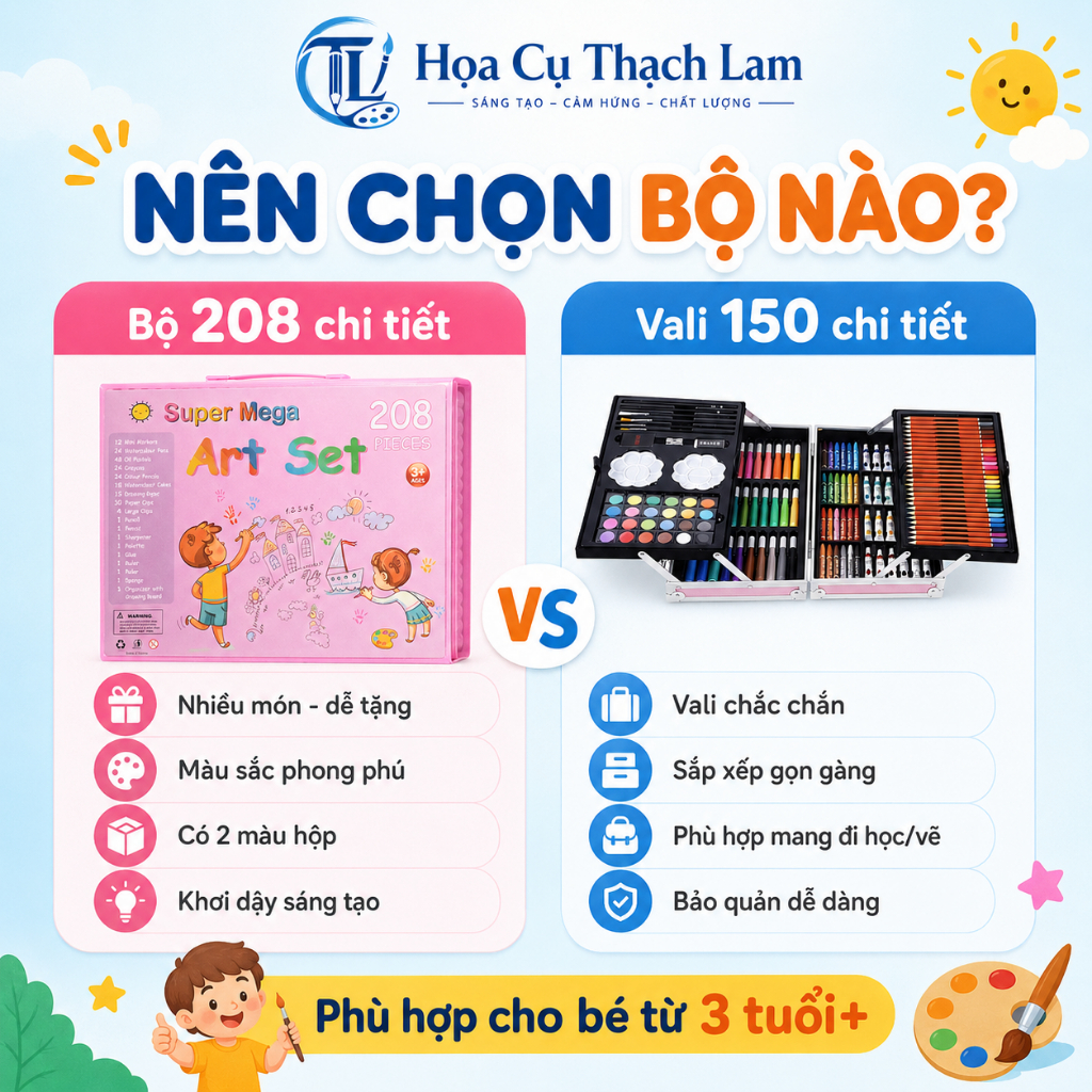 [Cào là có quà] Bộ Bút Màu Size Lớn 150 đến 208 Món Kèm Bảng Vẽ Cho Bé Thỏa Sức Sáng Tạo